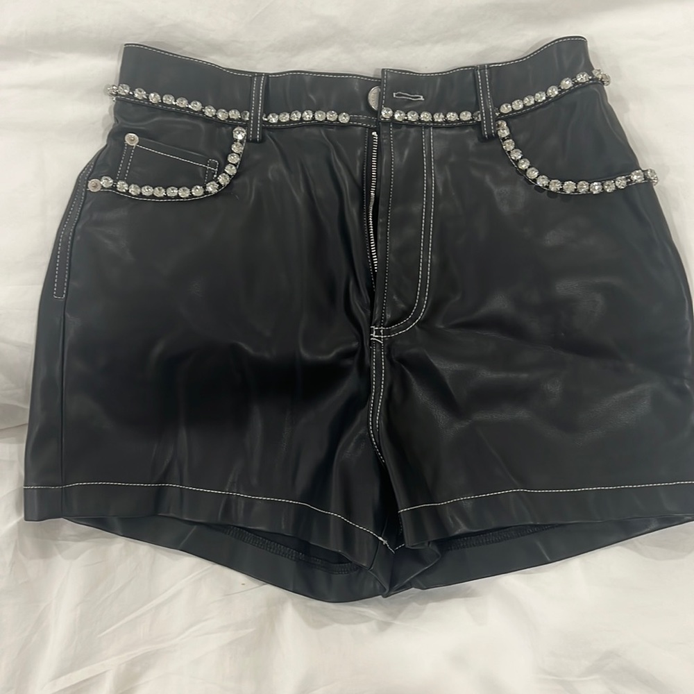 Leather shorts with rhinestones